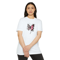 Kadın Bisiklet Yaka kelebek Baskılı Kısa kol  T-Shirt - Beyaz