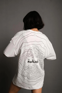 Kadın Bisiklet Yakalı Sırt Baskılı  Kısa kol Oversize T-Shirt - Beyaz