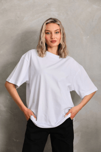 Kadın Düz  Kısa kol Penye T-shirt - Beyaz