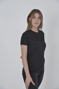 Kadın Gögüs Fileli T-Shirt Kısa Kol Bisiklet Yaka Slimfit Tişört   - Siyah
