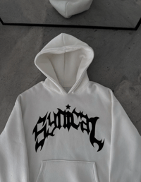 Kadın Kapüşonlu Kanguru Cepli Sweatshirt 3 İplik Pamuklu Baskılı Hoodie -  Beyaz