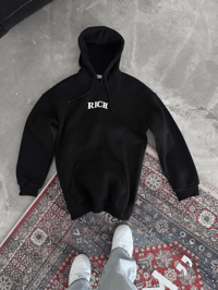 Kadın Kapüşonlu Kanguru Cepli Sweatshirt 3 İplik Pamuklu Baskılı Hoodie - Siyah