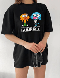 Kadın Kısa kol Tişört Bisiklet Yaka Baskılı Oversize T-Shirt - Siyah