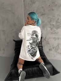Kadın Kısa Kol Tişört Bisiklet Yaka Filistin Poşülü Baskılı T-Shirt - Beyaz