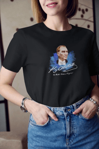 Kadın Kısa Kol Yazlık Tişört Bisiklet Yaka ATATÜRK Baskılı T-Shirt - Siyah