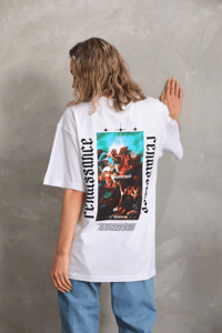 Kadın Kısa Kol Yazlık Tişört Bisiklet Yaka Baskılı Oversize T-Shirt - Beyaz