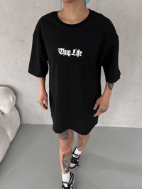 Kadın Kısa Kol Yazlık Tişört Bisiklet Yaka Baskılı Oversize T-Shirt -  Siyah