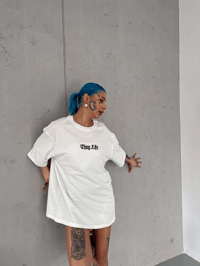 Kadın Kısa Kol Yazlık Tişört Bisiklet Yaka Baskılı Oversize T-Shirt - Beyaz