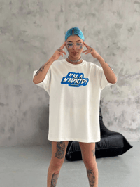 Kadın Kısa Kol Yazlık Tişört Bisiklet Yaka Baskılı Oversize T-Shirt - Beyaz