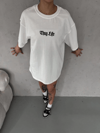 Kadın Kısa Kol Yazlık Tişört Bisiklet Yaka Baskılı Oversize T-Shirt - Beyaz