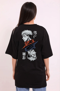 Kadın Kısa Kol Yazlık Tişört Bisiklet Yaka Baskılı Oversize T-Shirt - Siyah