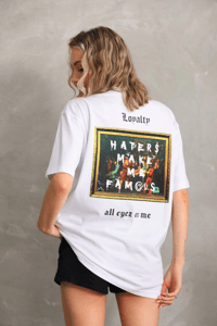 Kadın ön ve arka Baskılı Oversize Kısa kol  T-Shirt - Beyaz