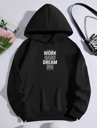 Kadın Oversize Kapüşonlu Cepli Baskılı 3 İplik Pamuklu Hoodie Sweatshirt - Siyah