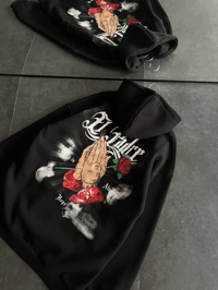 Kadın Oversize Kapüşonlu Cepli Baskılı 3 İplik Pamuklu Hoodie Sweatshirt - Siyah