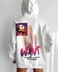 Kadın Oversize Kapüşonlu Cepli WANT Baskılı 3 İplik Pamuklu Hoodie Sweatshirt - Beyaz