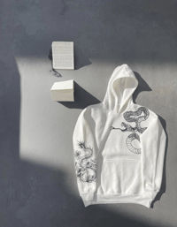 Kadın Oversize Kapüşonlu Kanguru Cepli Baskılı 3 İplik Pamuklu Sweatshirt Hoodie -   Beyaz