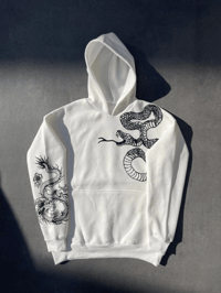 Kadın Oversize Kapüşonlu Kanguru Cepli Baskılı 3 İplik Pamuklu Sweatshirt Hoodie -   Beyaz