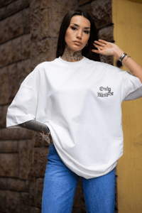 kadın Tişort Bisiklet Yaka Baskılı yazlık Kısa kol Oversize T-Shirt - Beyaz