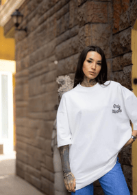 kadın Tişort Bisiklet Yaka Baskılı yazlık Kısa kol Oversize T-Shirt - Beyaz