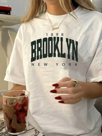 Kadın Tişört Bisiklet Yaka Brooklyn Baskılı Kısa Kollu T-shirt - Beyaz