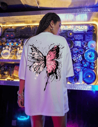 Kadın Tişört Kelebek Baskılı Oversize Kısa Kol T-Shirt - Beyaz
