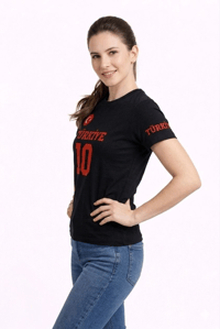 Kadın TÜRKİYE Ay Yıldız Baskılı 10 Numara Forma Tişört Taraftar T-Shirt - Siyah