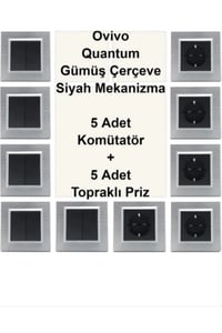 Asyagrup Ovivo Quantum Gümüş Set ( priz,komütatör) - Çerçeve Dahil