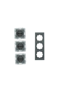 Grano Füme 3'lü Set Topraklı Priz + Topraklı Priz + Topraklı Priz