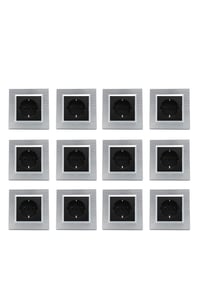 Ovivo Quantum Gümüş Topraklı Priz 12'li Paket (Çerçeve Dahil)