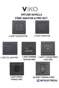 Viko Artline Novella Füme Anahtar & Priz Seti