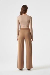 Mizalle Lastikli Bel Geniş Paça Kadın Pantolon Camel