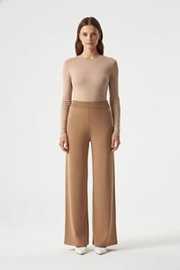 Mizalle Lastikli Bel Geniş Paça Kadın Pantolon Camel