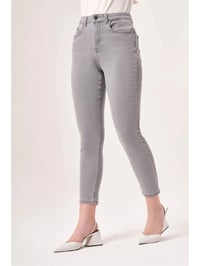 Mizalle Yüksek Bel Dar Kesim Kadın İndigo Gri Jean Pantolon