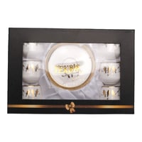 Tekbir Kuş Desenli Gold Detaylı 6 Kişilik Türk Kahvesi Fincan Takımı Beyaz Gold