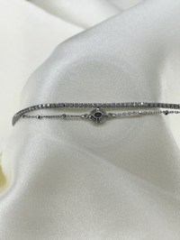 Fashion Jewelry Vip Çift Sıra Zümrüt Taşlı Su Yolu Kadın Bileklik Gümüş