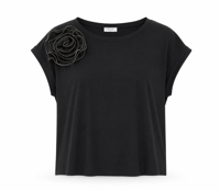 GÜL APLİKELİ VİSKON T-SHIRT