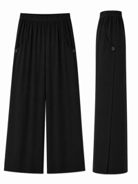 KADIN DÜĞME VE YIRTMAÇ DETAYLI TENCEL PANTOLON