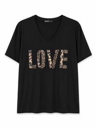 KADIN KISA KOLLU BONCUK İŞLEMELİ V YAKA T-SHIRT