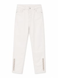 PAÇA NAKIŞLI JEANS PANTOLON - EKRU