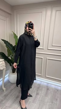 Ceremony 26Y158 Siyah Önden Düğmeli Uzun Tunik