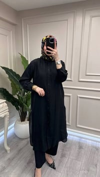 Ceremony 26Y158 Siyah Önden Düğmeli Uzun Tunik