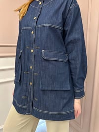 Ceremony 5840 Lacivert Sıfır Yaka Önden Pileli Denim Kap