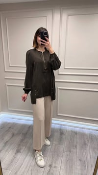 Clande CL25023000 Kahve Önü Fermuarlı Bluz