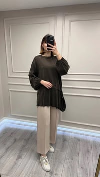 Clande CL25023001 Kahverengi Yanı Detaylı Bluz