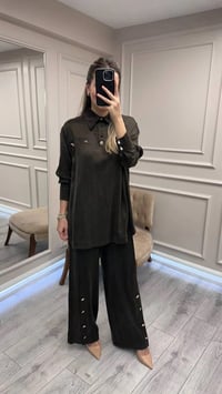 Clande CL25023004 Kahve Düğme Detaylı İkili Takım