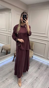 Clande CL25023014 Bordo Yaka Detaylı Etekli Takım