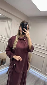Clande CL25023014 Bordo Yaka Detaylı Etekli Takım