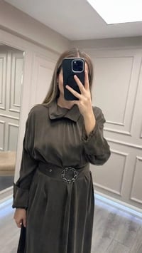 Clande CL25025001 Kahve Yaka Detaylı Elbise