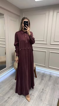Clande CL25025007 Bordo Bel Detaylı Elbise