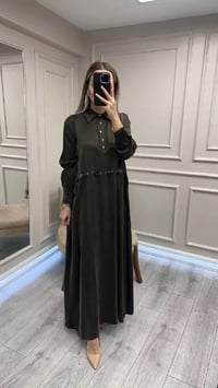 Clande CL25025007 Kahve Bel Detaylı Elbise